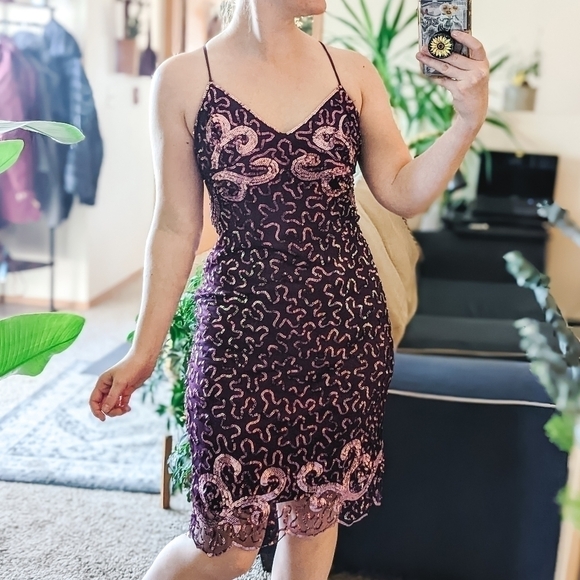 Betsey Johnson Evening Vintage Y2K Sequin Slinky Midi Dress - Picture 1 of 8